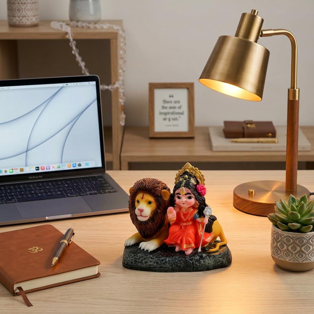 Maa Durga Idol with Lion for Home Decor | Durga MATA Murti for Puja Room, Temple Decoration, Navratri Decor & Spiritual Gift