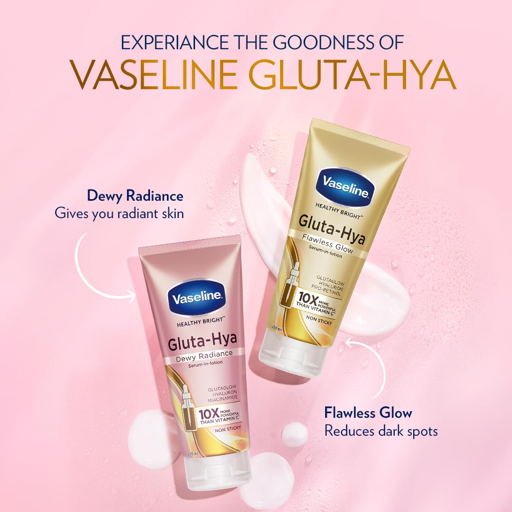 Vaseline Gluta-Hya skincare products on a pink background