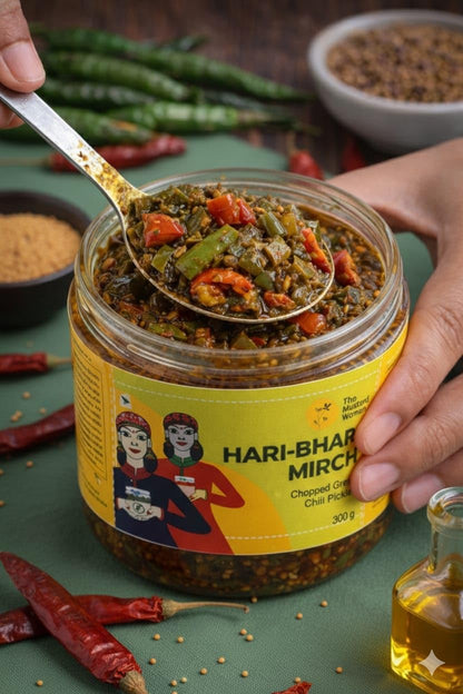 The Mustard Woman Hari-Bhari Mirch Pickle 300 g | Himachali Green Chilli Achar | Chopped Hari Mirch Homemade Style Spicy & Flavorful Indian Pickle | No Artificial Preservatives