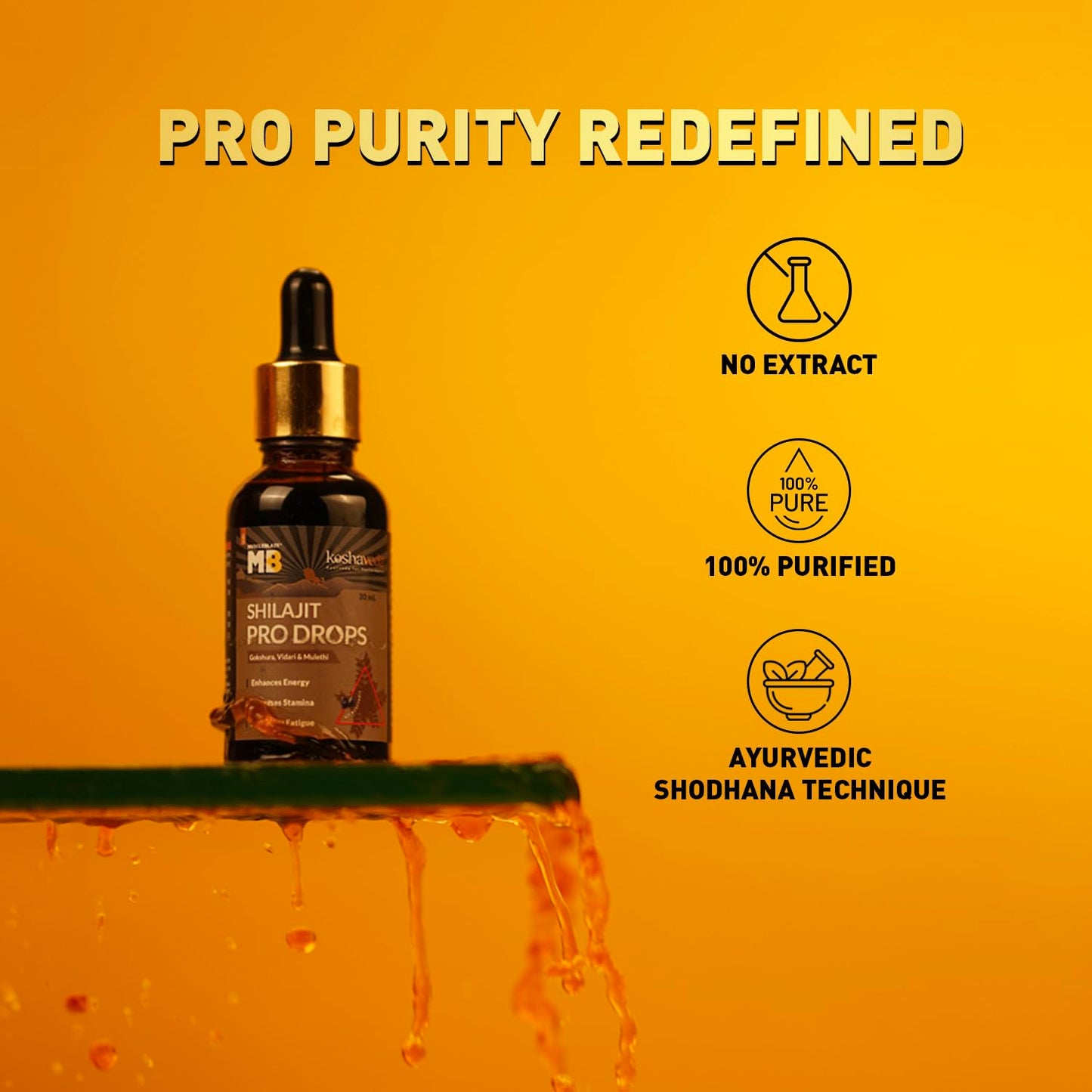 MuscleBlaze Koshaveda Shilajit Pro Drops by (30ml) | Shilajit Original with Gokshura, Vidari & Mulethi | For Energy & Stamina