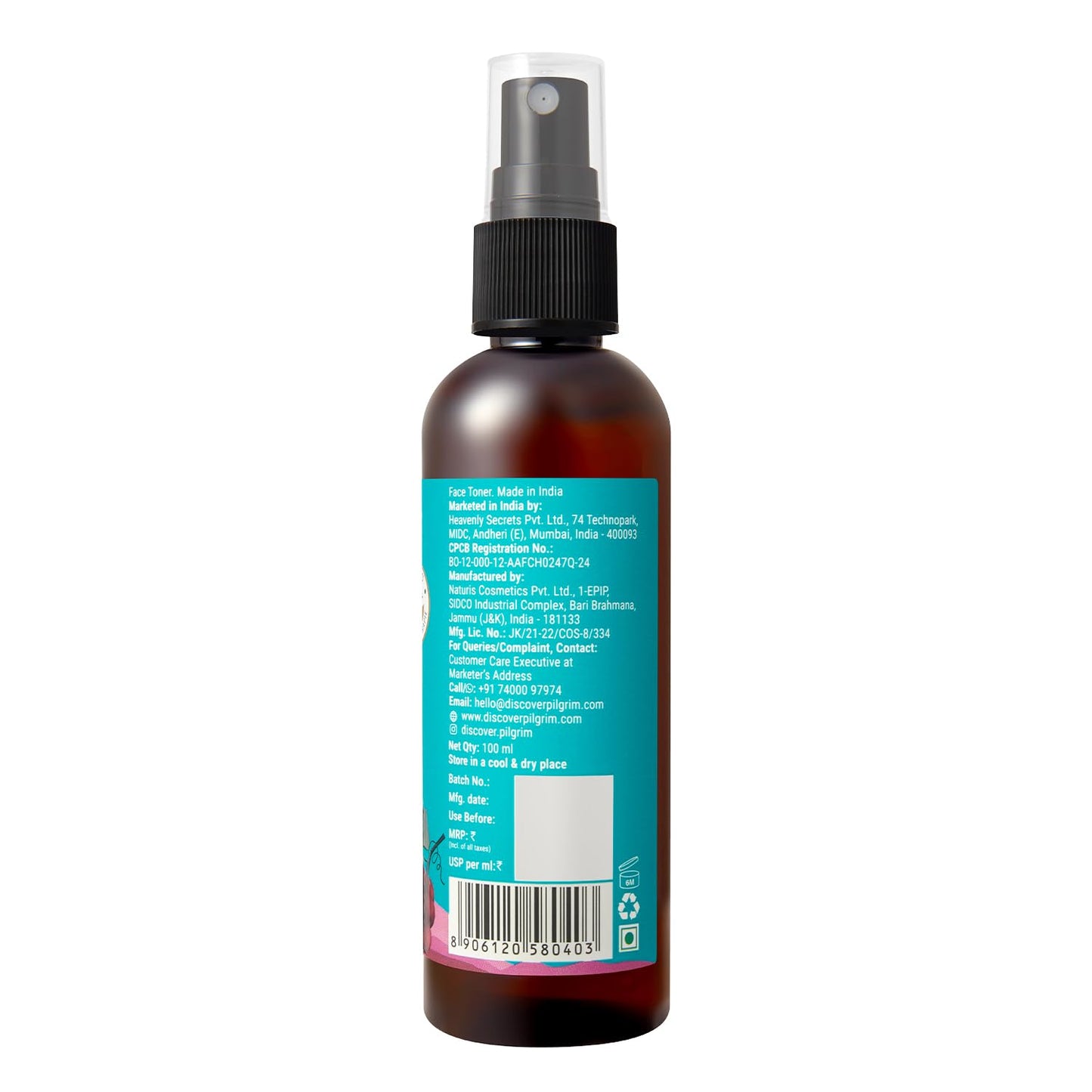 Pilgrim Alcohol Free Red Vine Face Toner Spray with Vitamin B3 and Aloe, Face Mist Spray For Anti Ageing, Glowing Skin, Dry, Oily Skin, Men & Women,100ml