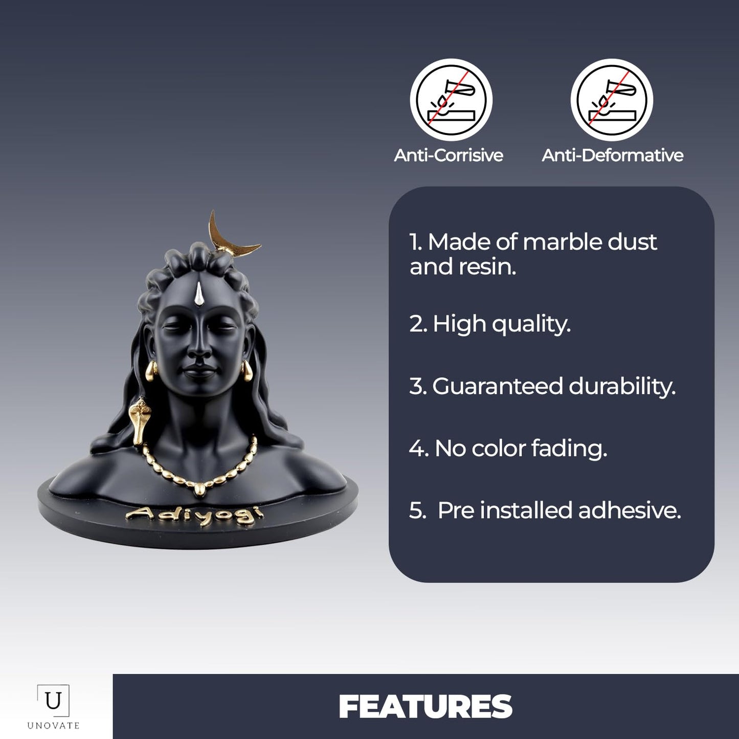 UNOVATE Adiyogi Statue for Car Dashboard, Adiyogi Statue - 3 Inch Shiv Idol