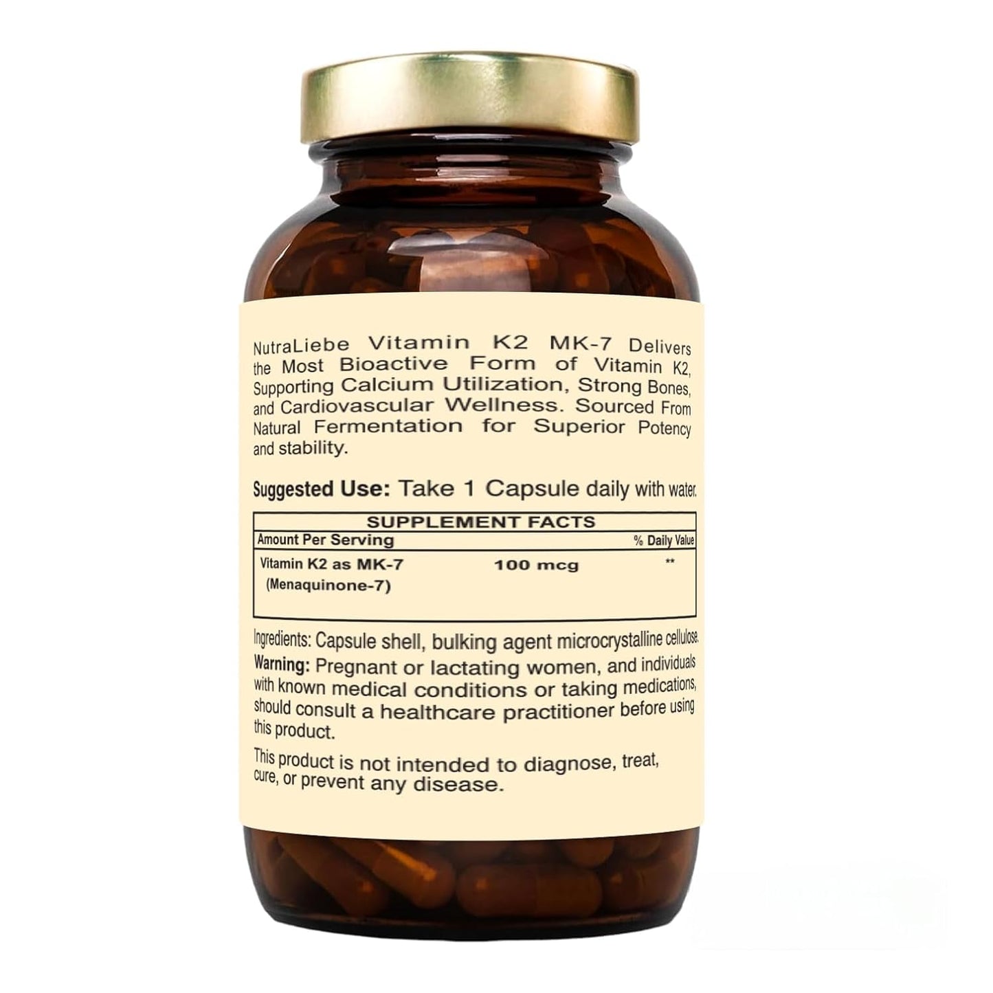 Nutraliebe Vitamin K2 (as MK-7 Menaquinone-7) – High Bioavailability Formula for Bone Strength, Calcium Absorption & Heart Health | Supports Arterial Flexibility | 90 Veg Capsules | Non-GMO & Gluten-Free