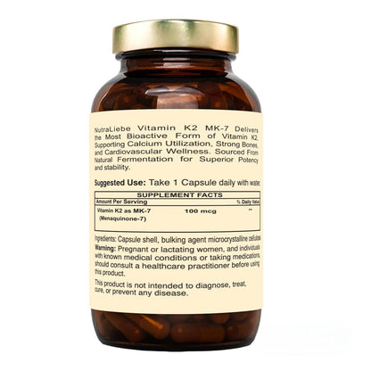 Nutraliebe Vitamin K2 (as MK-7 Menaquinone-7) – High Bioavailability Formula for Bone Strength, Calcium Absorption & Heart Health | Supports Arterial Flexibility | 90 Veg Capsules | Non-GMO & Gluten-Free
