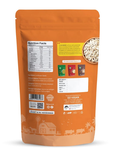 Go Vegan Sunflower Seeds 250g - Raw Seeds for Eating | Healthy Snacks | High in Vitamin, Fibre & Protein | Non - GMO | Diet Food