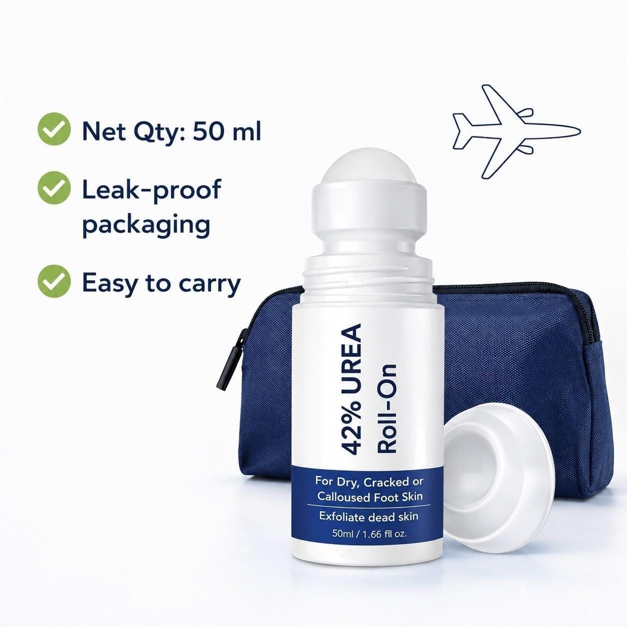 Be Bodywise 42% Urea Foot Cream Roll On 50ml | For Dry & Cracked Heels | With 5% Lactic Acid, Olive Oil & Vitamin E | Helps Repair and Moisturise Cracked Heels Crack Heel Repair Roll On | intensive foot repair formula | skin-friendly