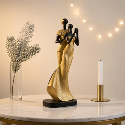 Xtore Lavish Golden Black Resin Couple with Bird for Home Decor (Pack of 1, Golden & Black)