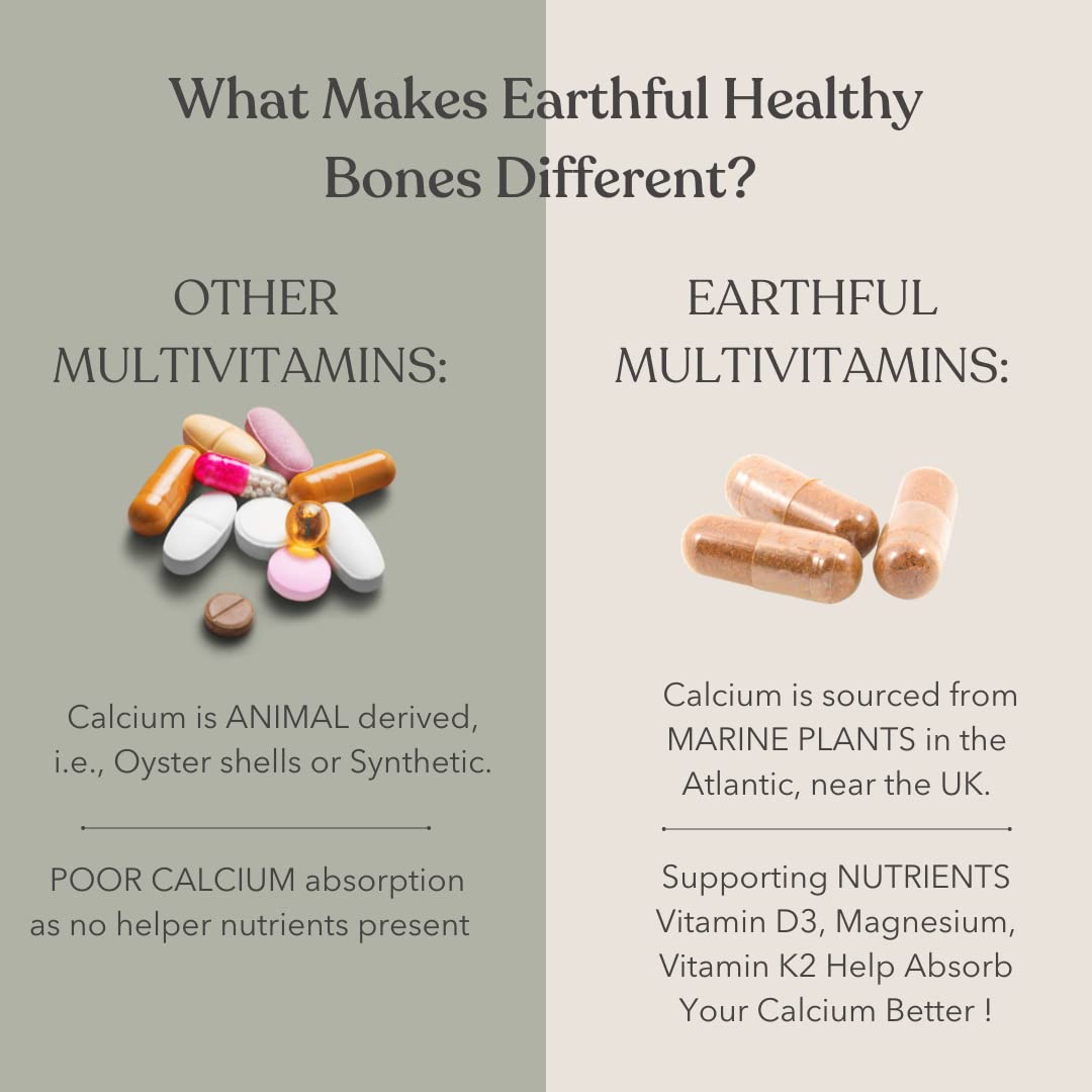 Zephivo Earthful Calcium Magnesium Capsules | 100% Plant, Non-Synthetic | Bone Health Support with Vitamin D3 & K2 | 60 Capsules for Stronger Bones & Joint Relief | Clean Formula, No Additives