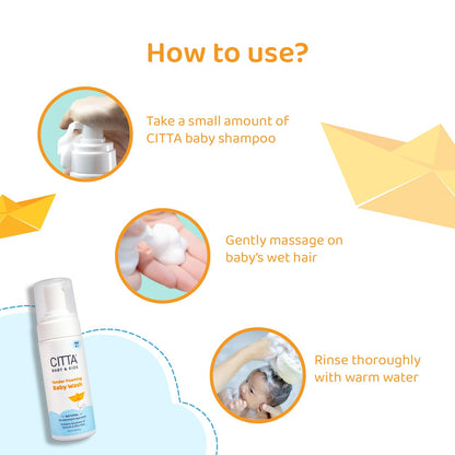 CITTA Foaming Baby Wash | Gentle Cleanser with Coconut & Aloe Vera | Tear-Free, Soap-Free & pH Balanced | Dermatologist Tested Natural Baby Body Wash That Moisturizes Skin | Tender Care Formula | 150ml | Milky Soft