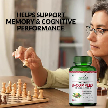 Simply Herbal Plant Based Vitamin B Complex Capsules, B-Complex Vitamin B1, B2, B3, B5, B6, B7, B9 & B12 | Supports Healthy Blood Cells, Metabolism & Improve Body Energy Level, 60 Capsules