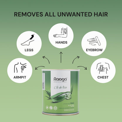Raaga Professional Liposoluble Body Wax | Aloe Vera (Contains Imported Ingredient) | Dermatologically Tested, Colophony Free | For Sensitive Skin (800 ml)
