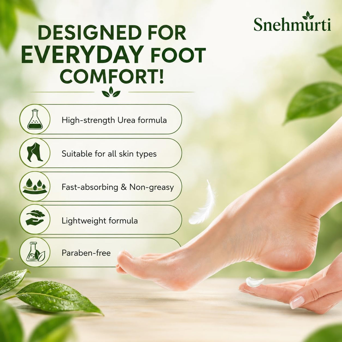 SNEHMURTI 42% Urea Cream for cracked heels with 2% Salicylic Acid 200 g | intensive foot repair formula | skin-friendly | dermatologist-approved