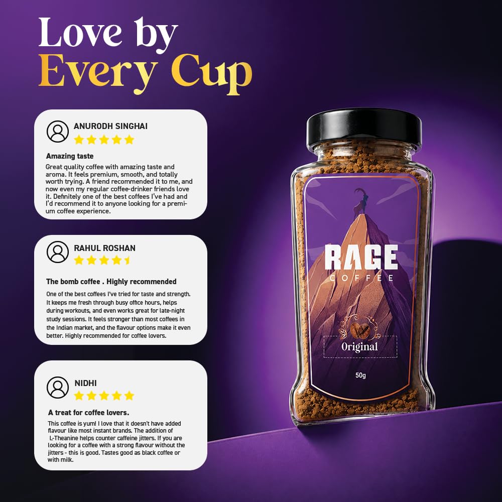 Rage Coffee Original Coffee Blend 100% Pure Arabica Beans | Instant Coffee for Smooth Aroma & taste, Hot and cold coffee) (Original Unique Blend, 100g)