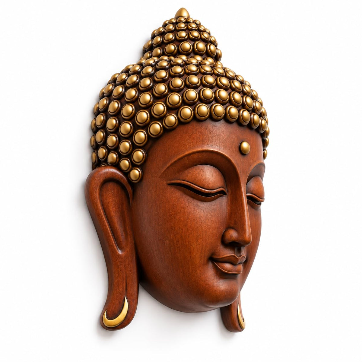 Brown & Gold Buddha Face Wall Hanging Statue for Home Decor, Premium Resin Meditation Buddha Wall Art for Living Room, Office, Temple, Yoga Room & Spiritual Decoration
