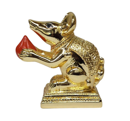 Gold Art India Gold-Plated Mushak (Mooshak) Mouse with Modak | Orange Terracotta Finish | Mouse Idol | Vehicle (Vahana) of Lord Ganesha | 2.5 Inch Height | Home Decor, Mandir Pooja Room, Office Desk