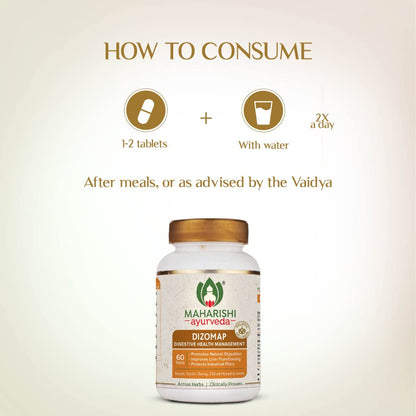 Zephivo Maharishi Ayurveda Dizomap, Ayurvedic Tablet Medicine For Indigestion & Constipation, Improves Liver Functioning & Intestinal Flora, Saunf, Sonth, Sanay & Chhoti Harad, 60 Tablets
