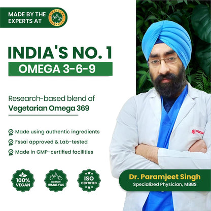 Vlado's Himalayan Organics Omega 3 6 9-2000mg/Serving I Vegetarian Omega 3 I Source from Flax Seed I Support Muscle,Bone,Heart & Skin - No Fish Burps Oil Used Capsules for Men & Women- 90 Capsules