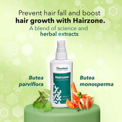 Hairzone hair care product with botanical elements on a green background