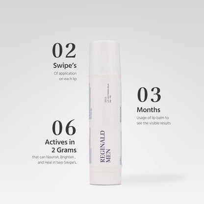 Lip balm packaging with text on a white background