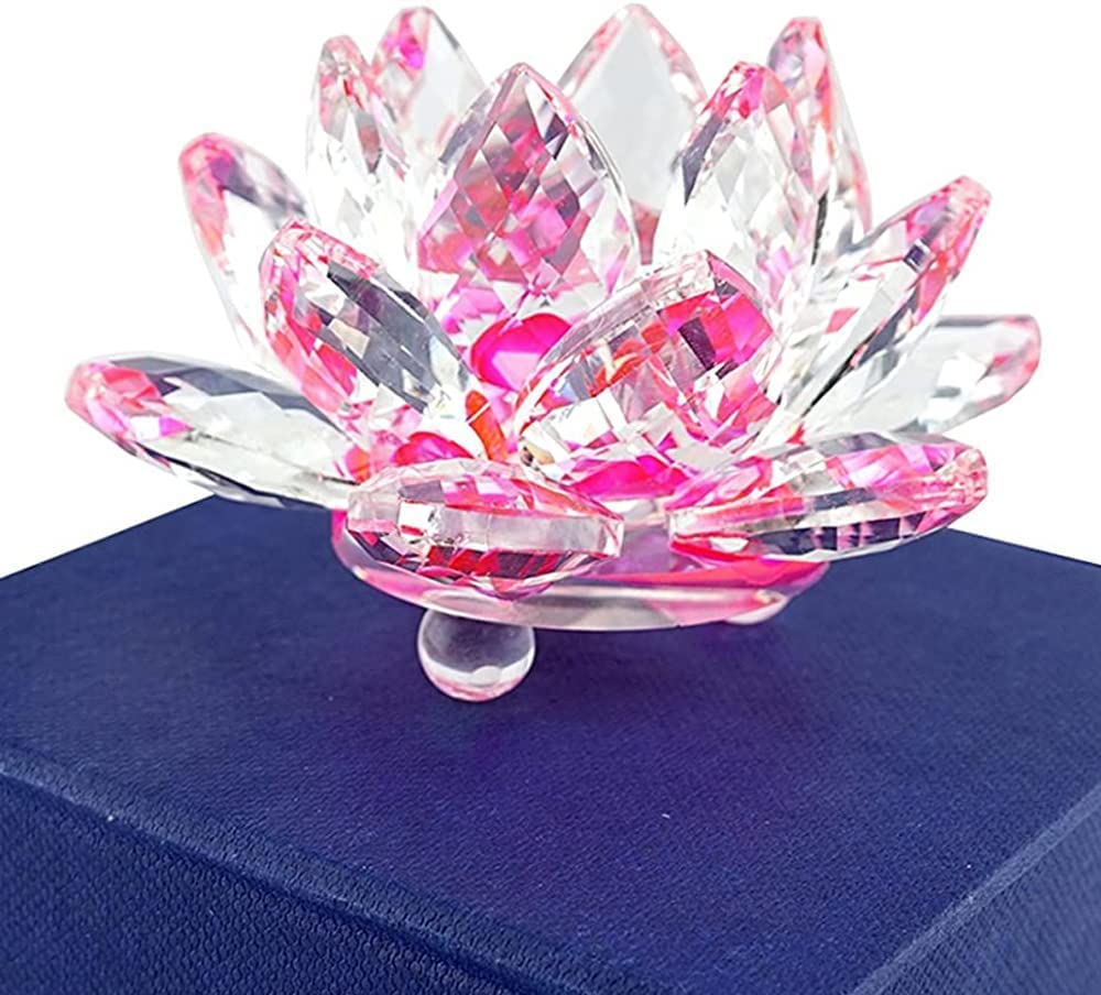 Crystal Lotus Flower fengshui Good Luck Items (8 x 8 x 6.6 cm, Pink)