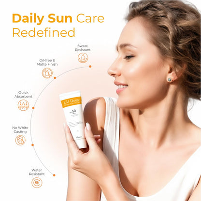UV Doux Sunscreen Gel SPF 50 PA+++ | Broad Spectrum UVA & UVB | No White Cast | Benzene-Free | Dermatologist-Approved | Non-Comedogenic | Water-Resistant | For Oily, Acne & Sensitive Skin | 50 g