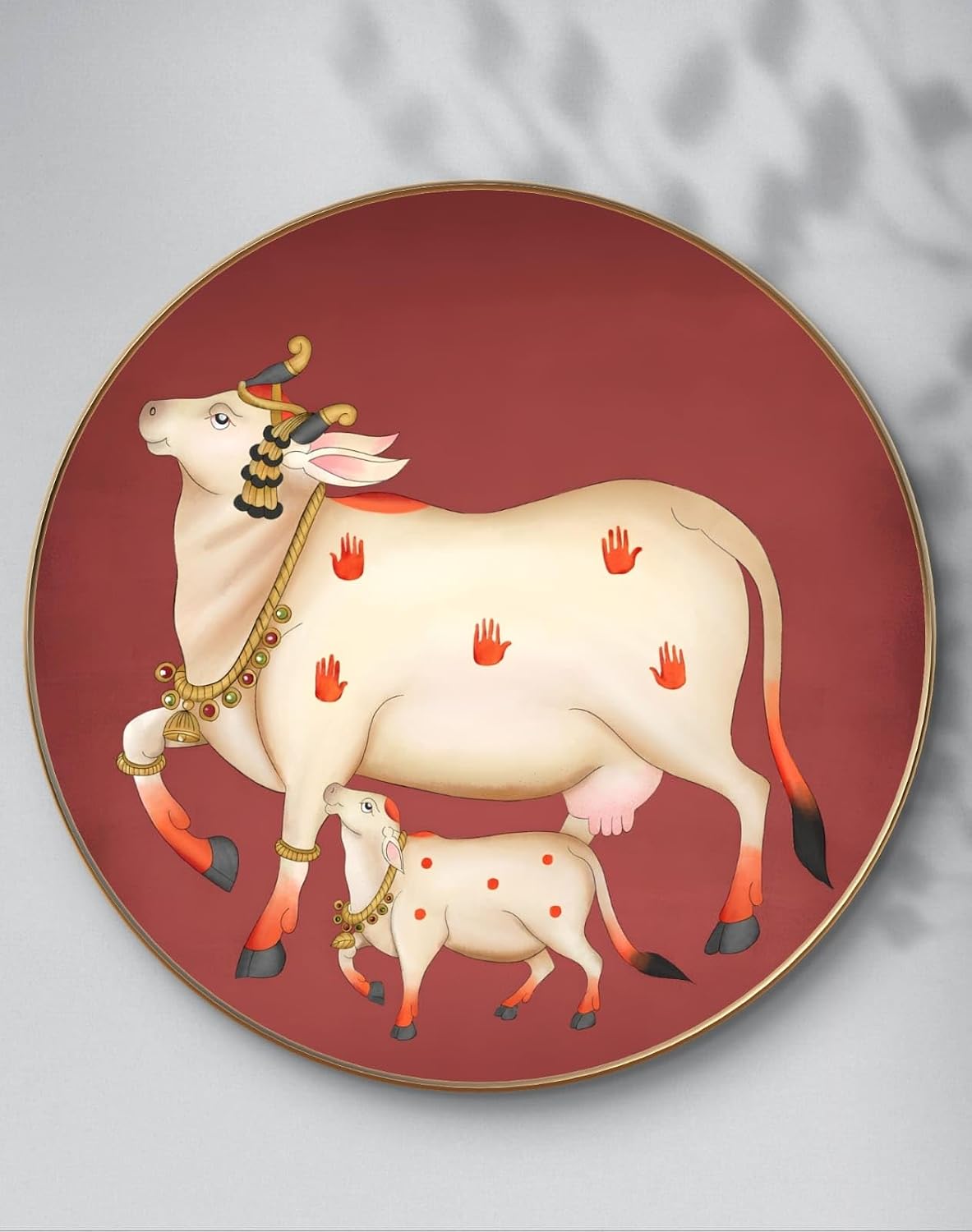 Beautiful Cow Pichwai Premium Sparkle lamination Golden Slim Frame 50.8 cm x 50.8 cm Large Size, For Home/Office/Hotel painting GRL-05