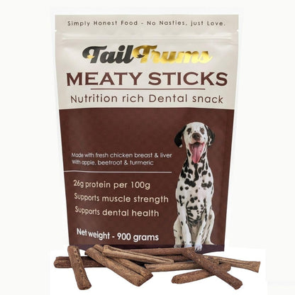 TailTrums Dog Chicken Meaty Sticks | Tailtrums Dog Sticks 900g | Healthy Dog Food | Freshly Baked Dog Treats | All Natural & Preservative Free | Dog Dental Stick | Human-Grade Ingredients | All Breeds |