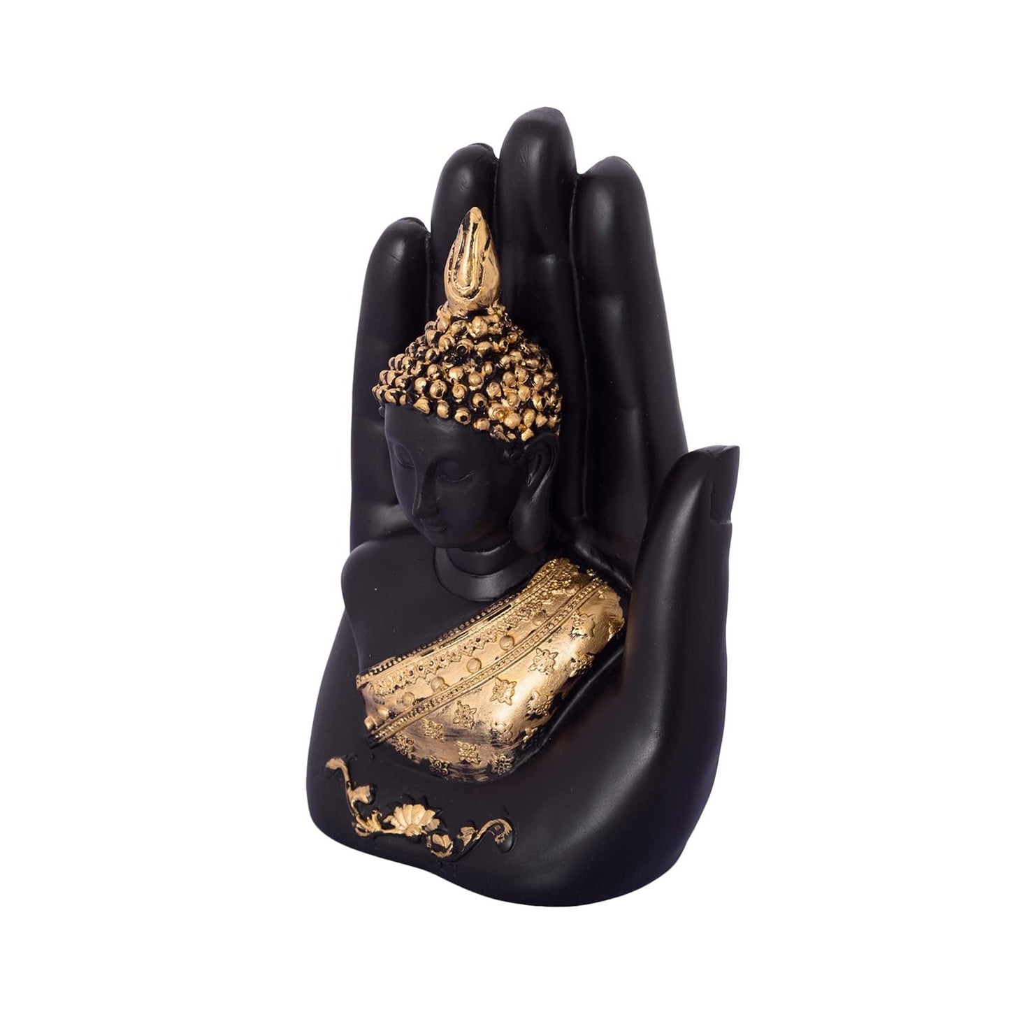eCraftIndia Resin Black Golden Handcrafted Palm Buddha Statue Showpiece | Lord Buddha Idol for Home Decor Living Room Office | Gift for Diwali Buddha Purnima Housewarming Birthday