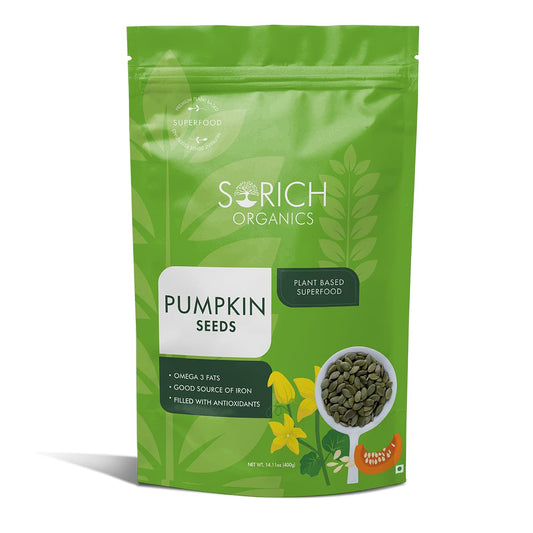 Sorich Organics Raw Pumpkin Seeds 400g | Unroasted Peptias 400gm | Healthy Snacks | Diet Food | Immunity Booster | High Protein, Vit E Rich Superfood