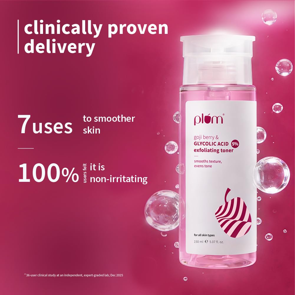 Plum 5% Glycolic Acid & Goji Berry Exfoliating Toner for Glowing skin | Multi functional exfoliating toner for Body, Face, Underarms & scalp | Smoothens rough & bumpy skin texture| For Women & Men | 150 ml