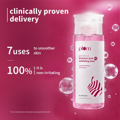 Plum 5% Glycolic Acid & Goji Berry Exfoliating Toner for Glowing skin | Multi functional exfoliating toner for Body, Face, Underarms & scalp | Smoothens rough & bumpy skin texture| For Women & Men | 150 ml