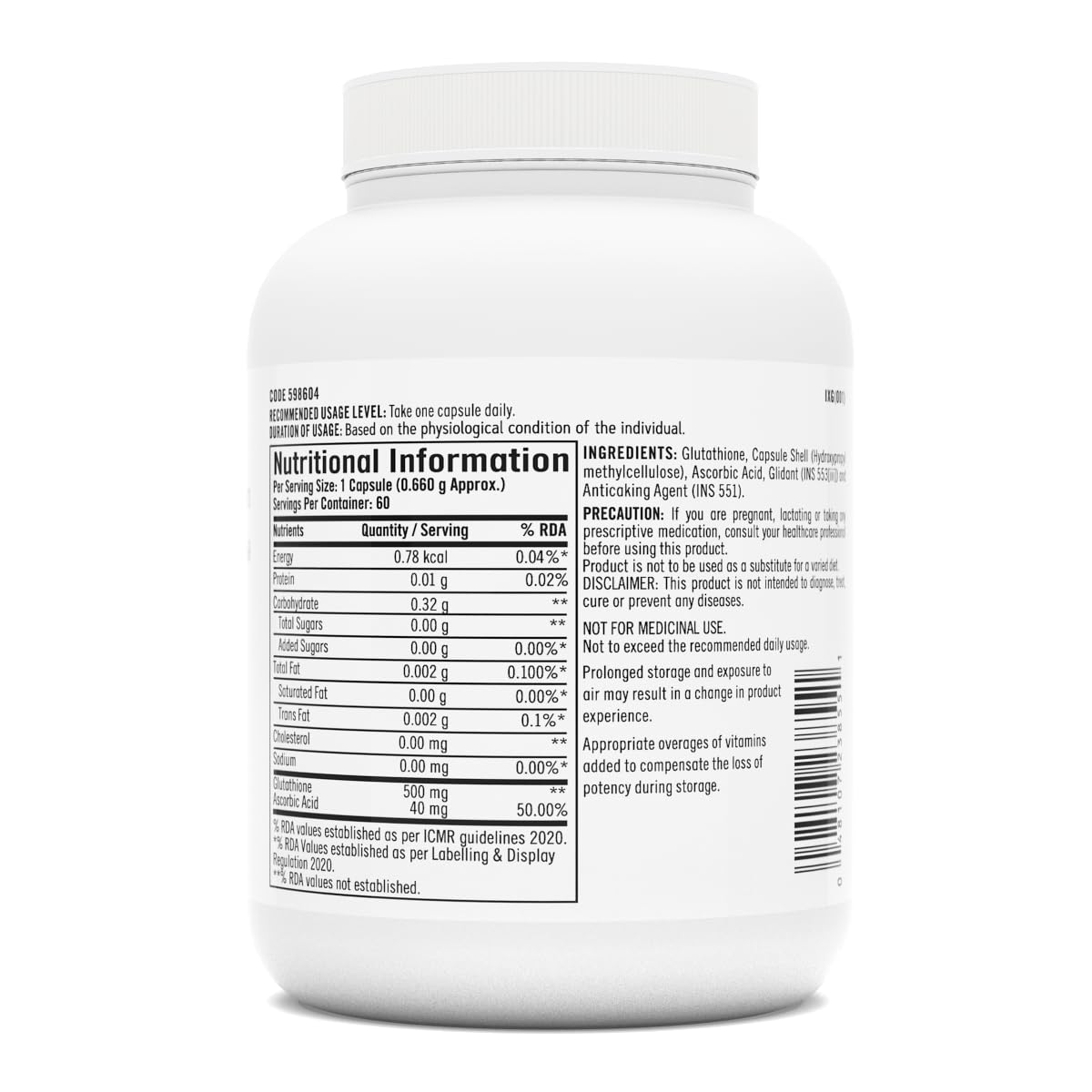 Zephivo GNC Glutathione 500mg With Vitamin C For Clear & Radiant Skin | 60 Veg Capsules | Reduces Dark Spots & Melanin Pigmentation | Boosts Immunity | Fights Pollution & UV Damage | For Men & Women| Formulated In USA