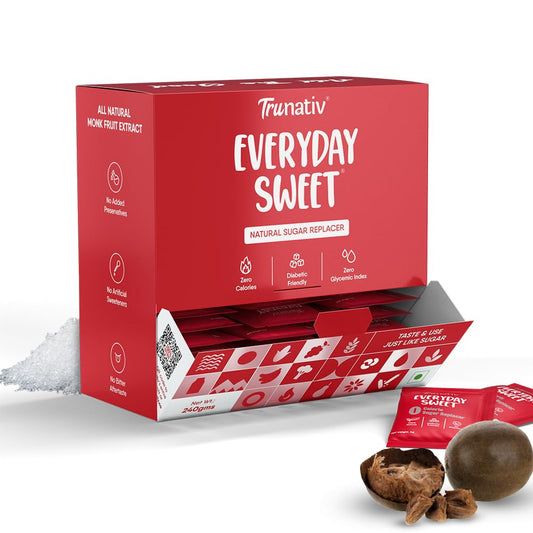 Trunativ Everyday Sweet | Monkfruit Sweetener Powder | Zero-Calorie Sugar Substitute | 1:1 Sugar Replacer for Cooking & Baking | Keto & Diabetic Friendly | 60 Sachets-240g (Pack of 1)