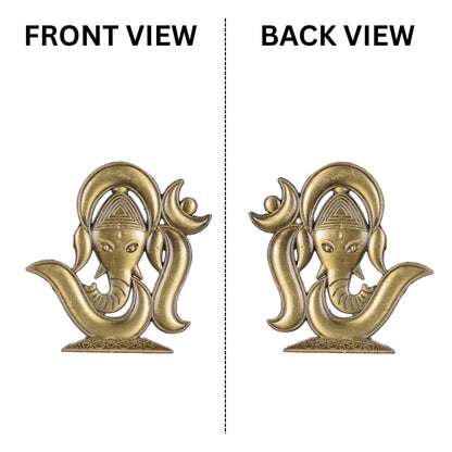 Om and Ganesh Mukharvind Idol for Car Dashboard – Brass Finish Divine Symbol Murti for Temple, Car & Office Décor (S924-BRS)