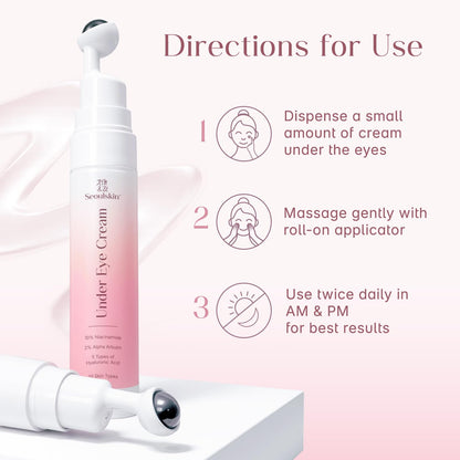 Seoulskin under eye cream | dark circles removal for women and men | Under Eye Gel to Reduce Dark Circles, Puffiness & Wrinkles With Built-in Cooling Massage Roll-On Applicator | 5% Niacinamide, 2% Alpha Arbutin | 15 ml