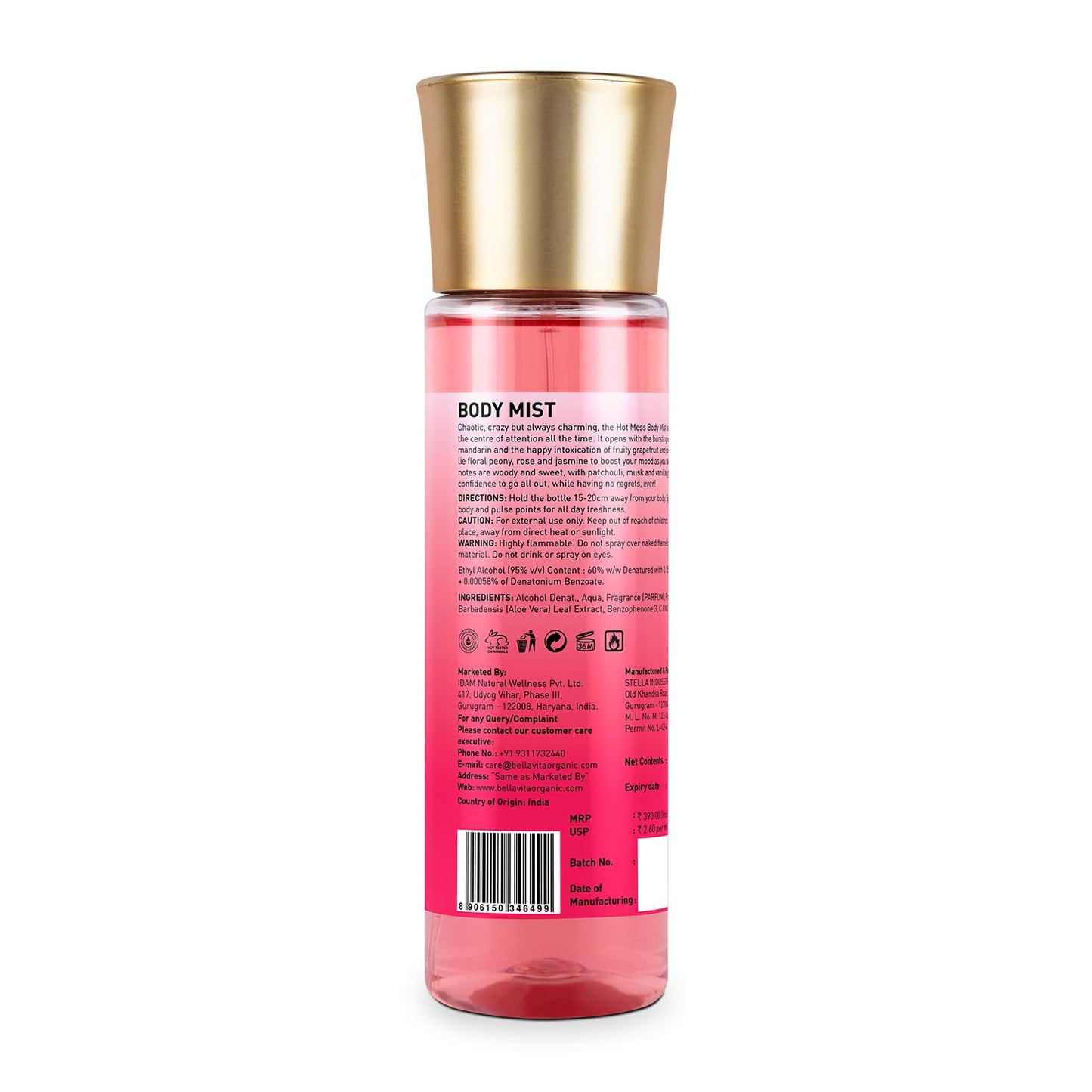 Bella Vita Luxury Hot Mess Woman Body Spray Mist Perfume with Citrus Mandarin, Passionfruit, Rose, Jasmine, Vanilla & Musk Long Lasting Fragrance, 150ML