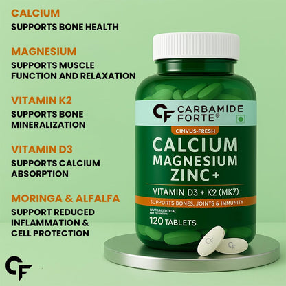 Carbamide Forte Calcium & Vitamin D3 Tablets | Calcium Magnesium Zinc - Bone Health & Joint Support - 120 Tablets, 227 Grams
