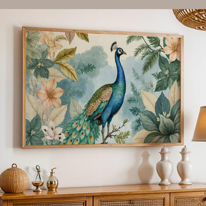 Peacock Wall Painting with Frame Set of 1 | Premium Botanical Bird Artwork, Floral Nature Inspired Decorative Wall Art for Living Room, Bedroom, Office and Home Decoration (3D Art-12,13x19inch)