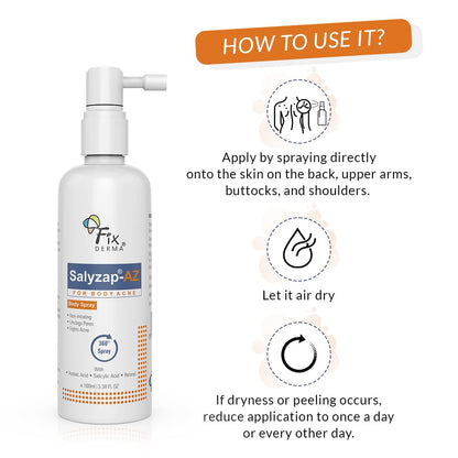 Fixderma Salyzap 2% w/w Salicylic Acid Acne Body Wash 200ml and AZ Acne Body Spray 100ml