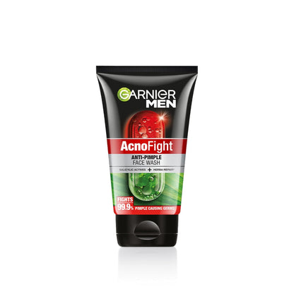 Garnier Men AcnoFight anti-pimple face wash tube on a white background