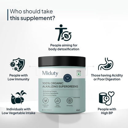 Zephivo Miduty Palak Notes 100% Organic Super Greens Powder Alkalizing with Wheat Grass, Spirulina, Green Tea, and Moringa Leaves - Ultimate Body Detox & Weight Loss Support - 250 grams
