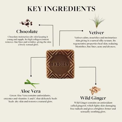Sadhev Vetiver & Chocolate Ayurvedic Bathing Soap Bar For Moisturising &, Paraben & Sulphate Free - 125g (Pack of 1)