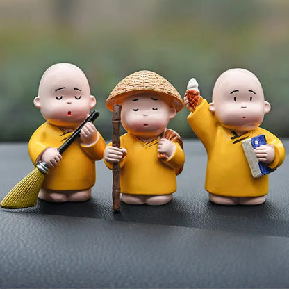 Resin Baby Monk Buddha Set of 3 - Showpiece for Car Dashboard, Table Desktop, Living Room, Home Decor Items (Small, Multicolour)