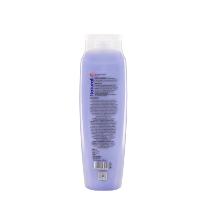Purple shampoo bottle with text on a white background