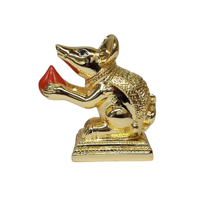 Gold Art India Gold-Plated Mushak (Mooshak) Mouse with Modak | Orange Terracotta Finish | Mouse Idol | Vehicle (Vahana) of Lord Ganesha | 2.5 Inch Height | Home Decor, Mandir Pooja Room, Office Desk