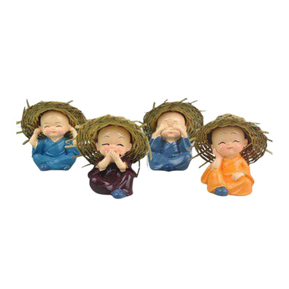 eCraftIndia Set of 4 Resin Buddha Monk Statue with Hat| Think No Evil Speak No Evil Hear No Evil See No Evil| Buddha Statues for Home Decor Living Room Office Car Dashboard Showpiece Gift for Birthday