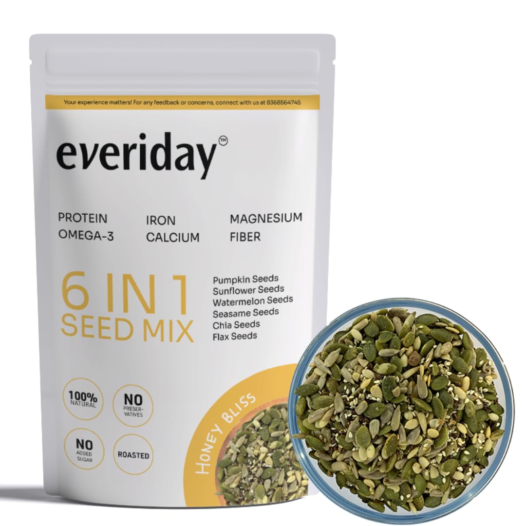 Everiday Honey Bliss Roasted 6-in-1 Super Seed Mix | 250g | Pumpkin, Sunflower, Watermelon, Sesame, Chia & Flax | Healthy Crunchy Snack for Daily Nutrition | High Protein, Fibre & Omega-3 | Vegan & Gluten-Free