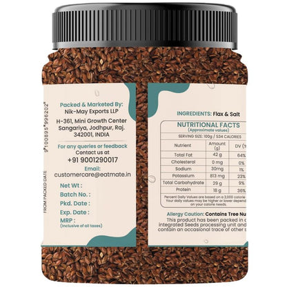 Eatmate Roasted & Salted Flax Seeds | Omega 3, High Fiber & Protein Rich Alsi Seeds | Gluten Free Healthy Snack for Daily Diet | Natural Vegetarian Seeds for Hair, Skin & Heart Health