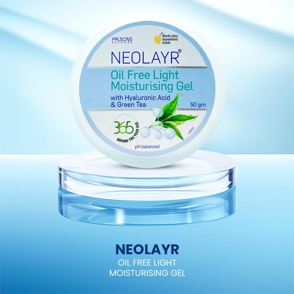 NEOLAYR Oil Free Light Moisturizing Gel | Hyaluronic Acid Moisturiser | Gives Skin an Oil Free Glow | Complete Skin Hydration in 60 Minutes | For Men & Women (50)