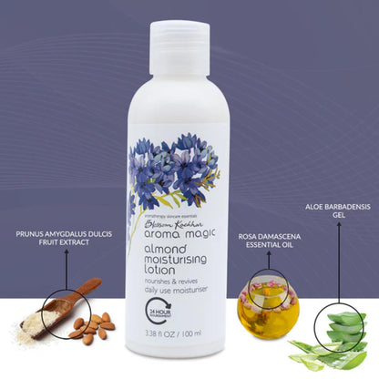 Aroma Magic Almond Moisturising Lotion SPF 15| for 24H nourishment |Moisturizes & revives skin| lotus leaf extracts, jojoba oils, geranium & rose essential oils| Daily Use for Dry Skin - 100ml